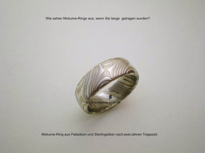 Mokume Gane Ring mit Sternenmuster 2 Jahre getragen